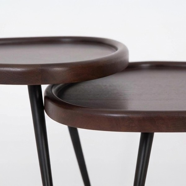 Ensemble de 2 tables basses gigognes vintage en bois massif - Holmen