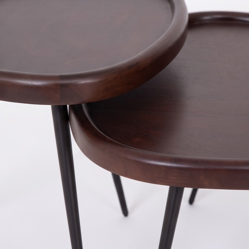 Ensemble de 2 tables basses gigognes vintage en bois massif - Holmen