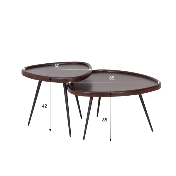 Ensemble de 2 tables basses gigognes vintage en bois massif - Holmen