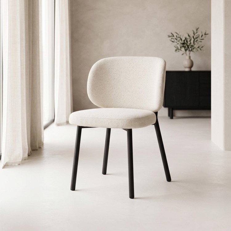 Chaise de salle à manger en tissu bouclé blanc - Swan
