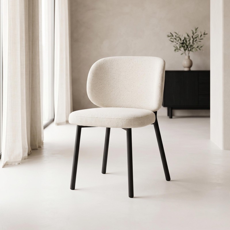 Chaise de salle à manger en tissu bouclé blanc - Swan