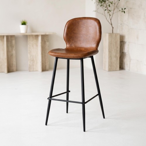 Chaise de bar en cuir cognac - Lane