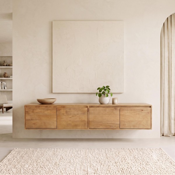 Meuble TV en bois massif naturel 180 cm (suspendu ou à poser) - Ivar