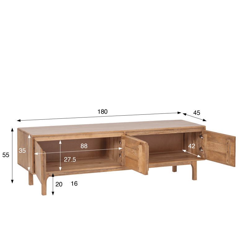 Meuble TV en bois massif naturel 180 cm (suspendu ou à poser) - Ivar