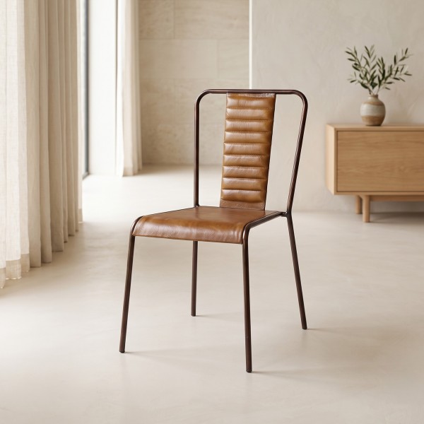 Chaise industrielle cuir cuivre 2