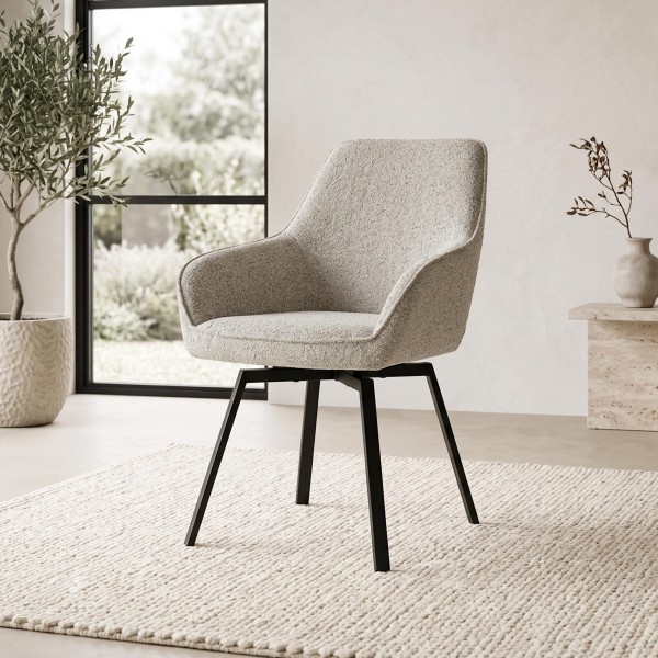 Chaise de salle à manger pivotante en tissu blanc - Alma