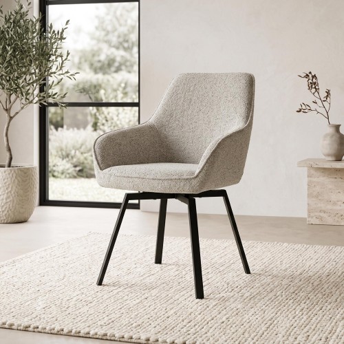 Chaise de salle à manger pivotante en tissu blanc - Alma