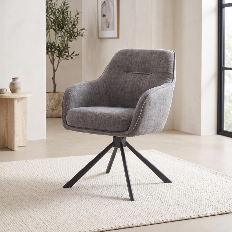 Chaise de salle à manger pivotante en tissu anthracite - Avola