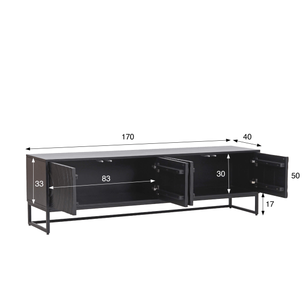 Meuble TV moderne et design en bois massif noir 170 cm - Radian