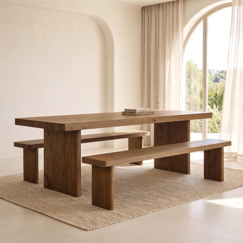 Table à manger en bois massif naturel de pin - Valdora