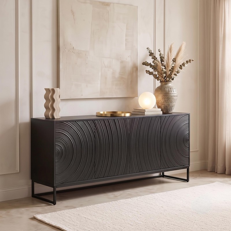 Buffet moderne et design en bois massif noir 170 cm - Radian
