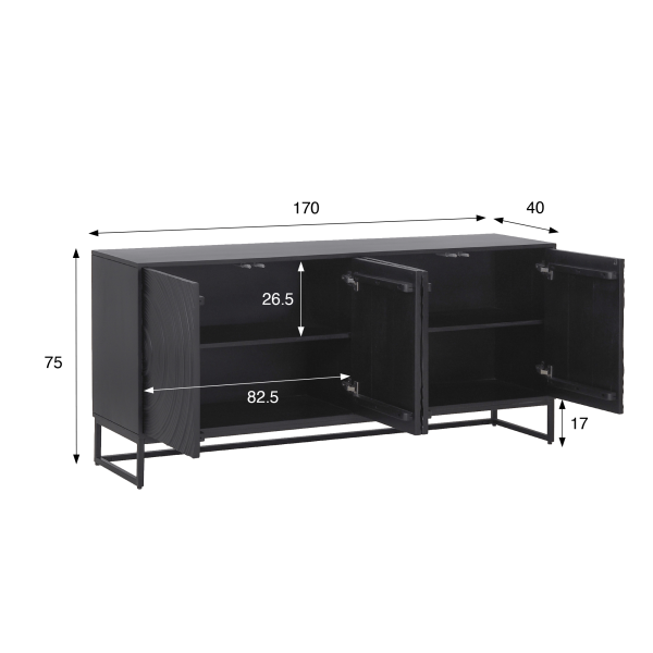 Buffet moderne et design en bois massif noir 170 cm - Radian