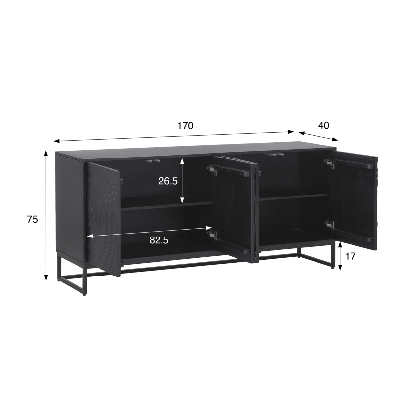 Buffet moderne et design en bois massif noir 170 cm - Radian