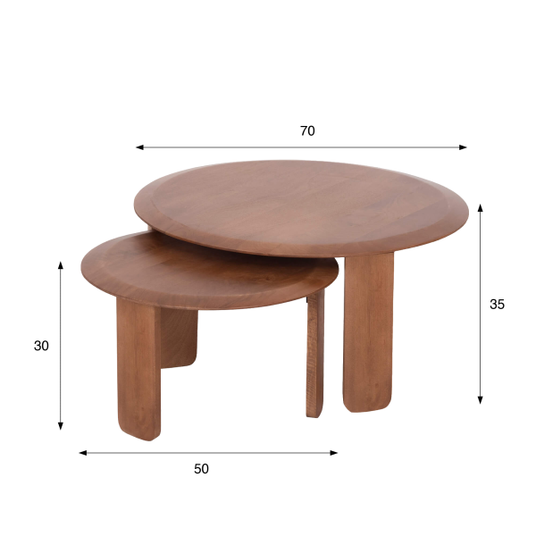 Ensemble de 2 tables basses gigognes rondes en bois massif - Noma