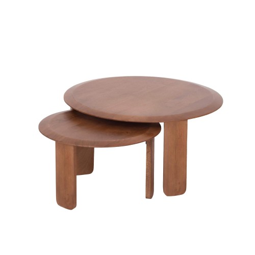 Ensemble de 2 tables basses gigognes rondes en bois massif - Noma