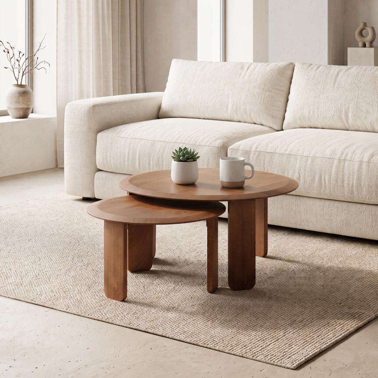 Ensemble de 2 tables basses gigognes rondes en bois massif - Noma