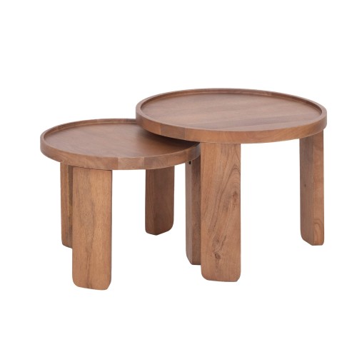 Ensemble de 2 tables basses gigognes rondes en bois massif - Plano