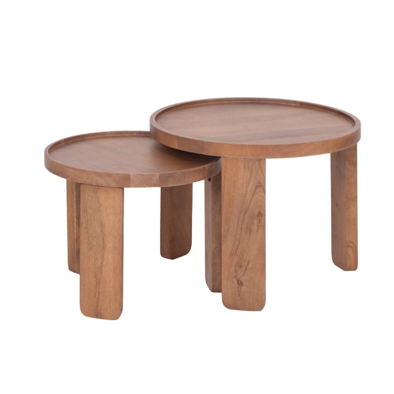 Ensemble de 2 tables basses gigognes rondes en bois massif - Plano