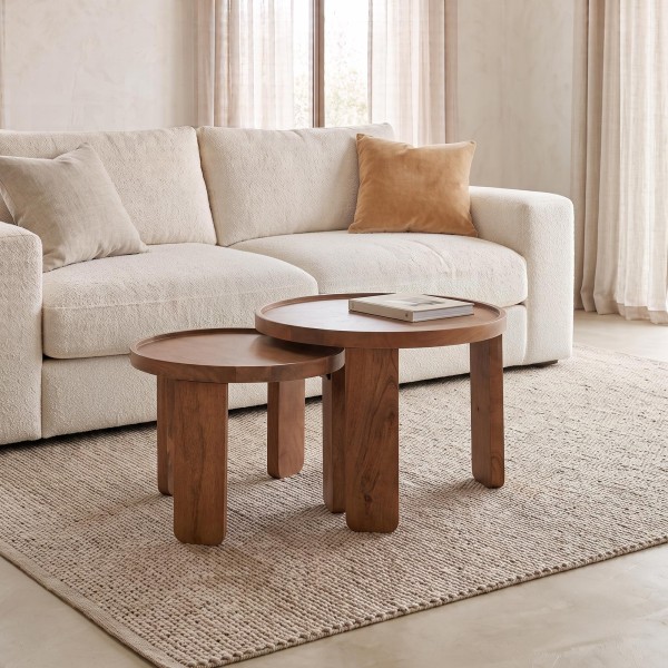 Ensemble de 2 tables basses gigognes rondes en bois massif - Plano