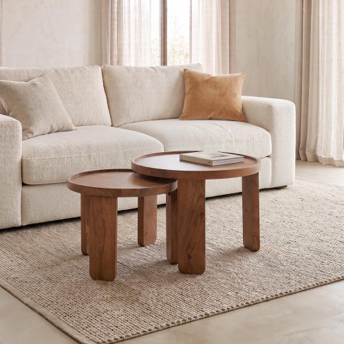 Ensemble de 2 tables basses gigognes rondes en bois massif - Plano