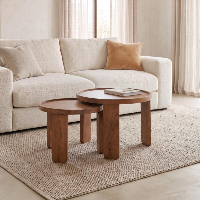 Ensemble de 2 tables basses gigognes rondes en bois massif - Plano