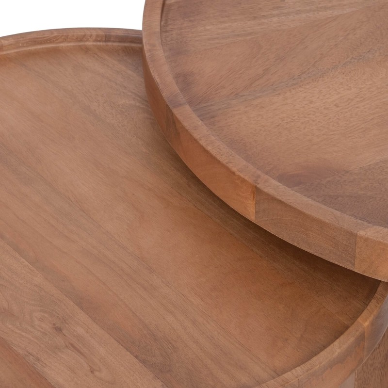 Ensemble de 2 tables basses gigognes rondes en bois massif - Plano