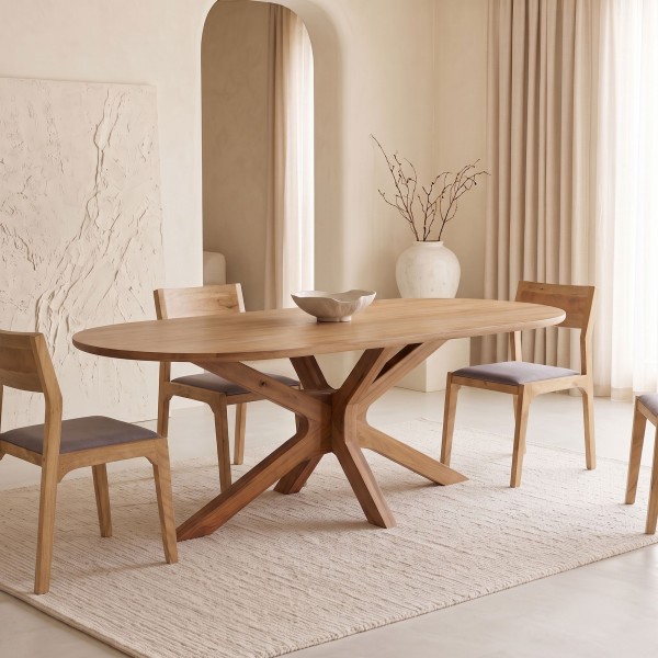 Table à manger ovale en bois massif avec pied mikado 220 cm - Ivar