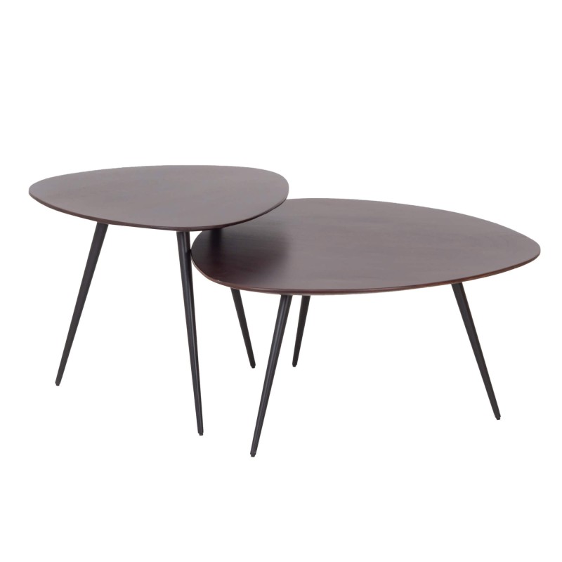 Ensemble de 2 tables basses gigognes vintage en bois massif - Aster