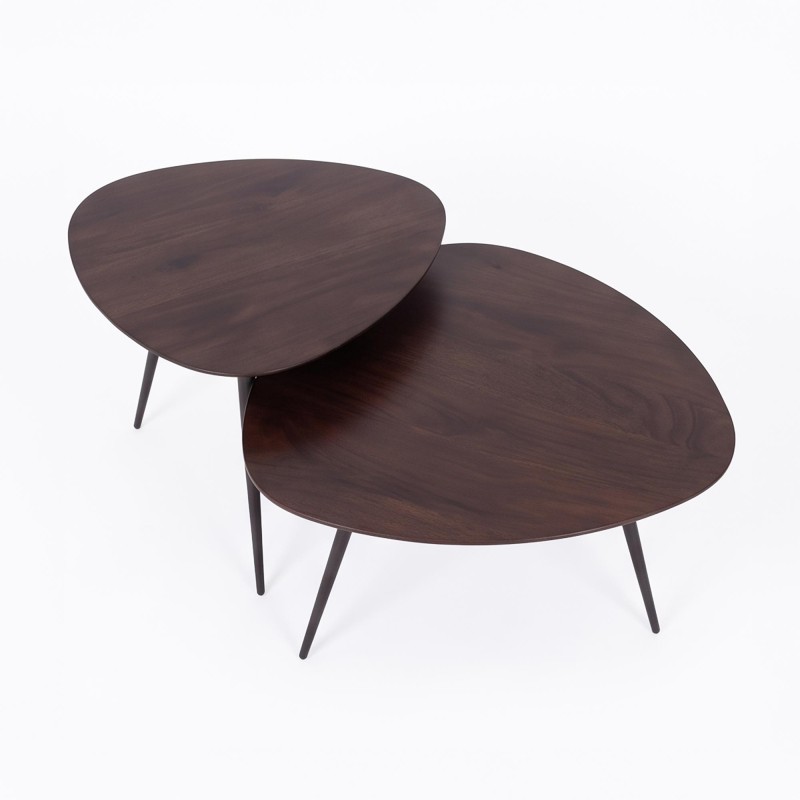 Ensemble de 2 tables basses gigognes vintage en bois massif - Aster