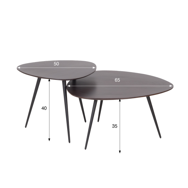 Ensemble de 2 tables basses gigognes vintage en bois massif - Aster