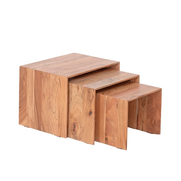 Ensemble de 3 tables basses gigognes en bois massif naturel - Mono
