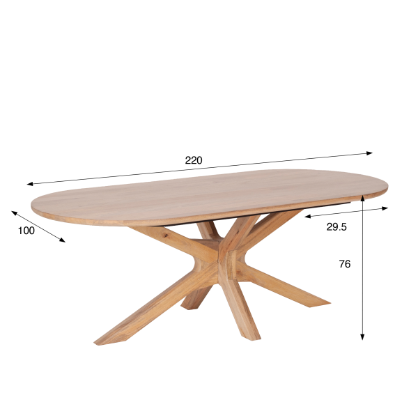 Table à manger ovale en bois massif avec pied mikado 220 cm - Ivar