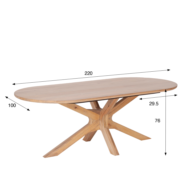 Table à manger ovale en bois massif avec pied mikado 220 cm - Ivar