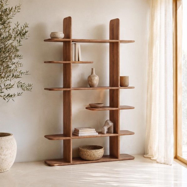 Etagère bibliothèque design en bois massif naturel 125 cm - Varda
