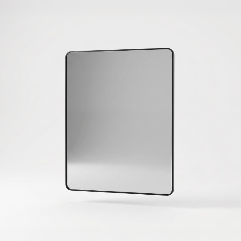 Miroir mural rectangulaire de salle de bain avec cadre en métal noir 70 x 90 cm