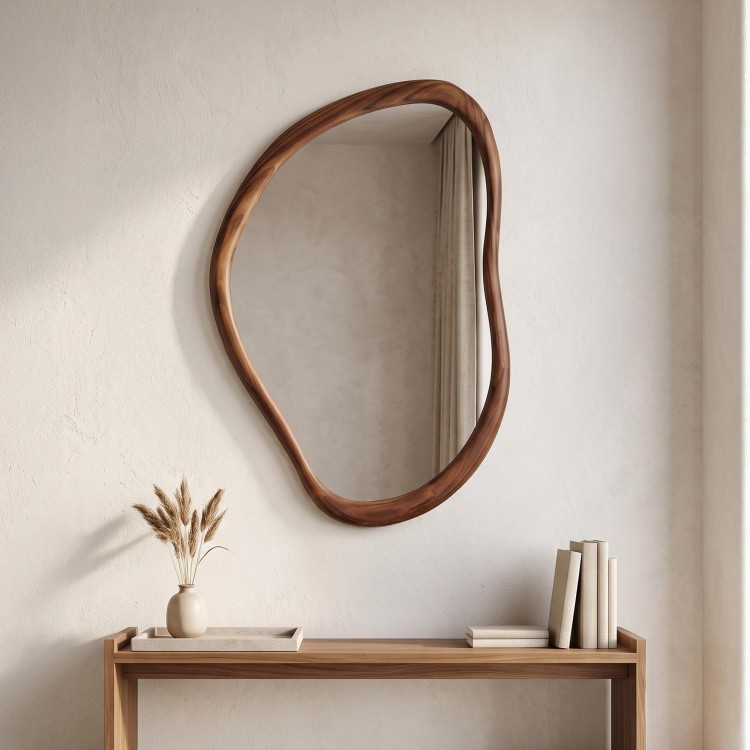 Miroir mural organique design avec cadre en bois massif 60 x 90 cm