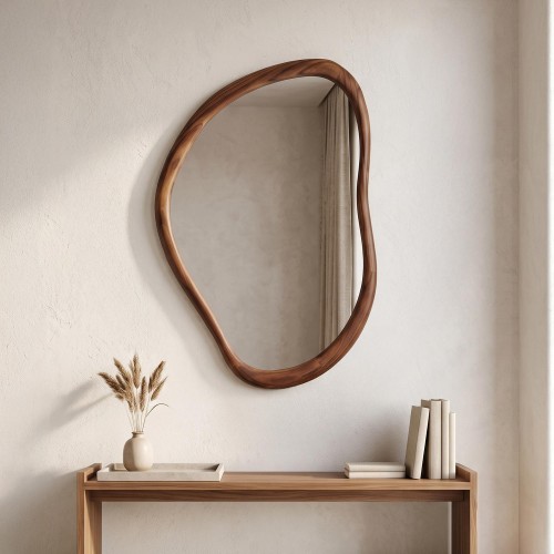 Miroir mural organique design avec cadre en bois massif 60 x 90 cm