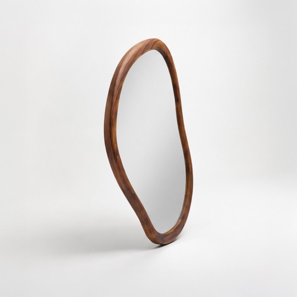 Miroir mural organique design avec cadre en bois massif 60 x 90 cm