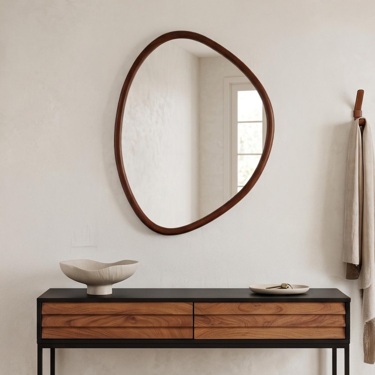 Miroir mural organique design avec cadre en bois massif 60 x 80 cm