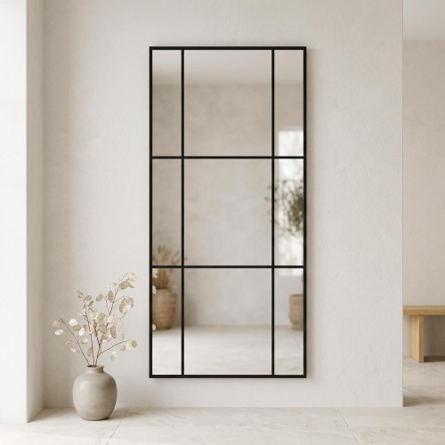 Grand miroir mural industriel style verrière avec cadre en métal noir 80 x 180 cm