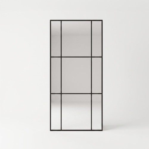 Grand miroir mural industriel style verrière avec cadre en métal noir 80 x 180 cm