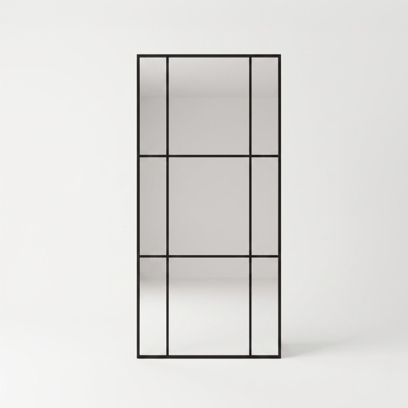 Grand miroir mural industriel style verrière avec cadre en métal noir 80 x 180 cm
