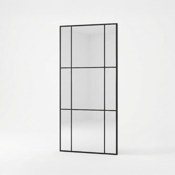 Grand miroir mural industriel style verrière avec cadre en métal noir 80 x 180 cm