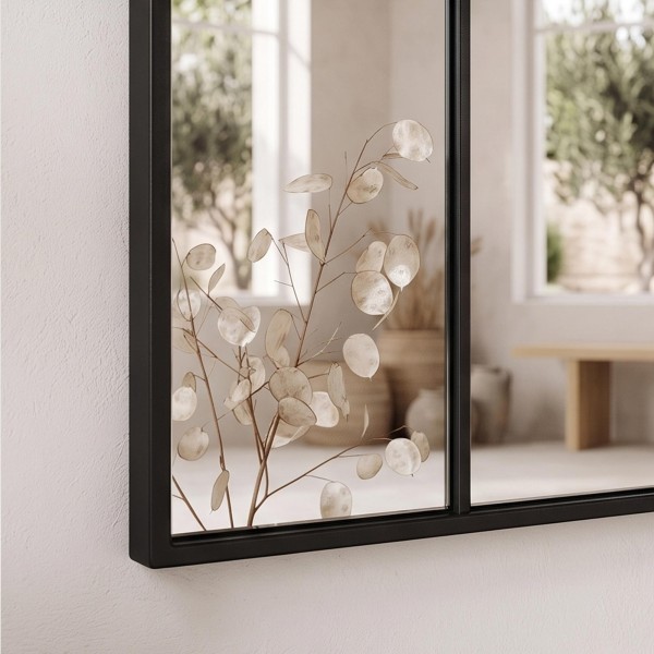 Grand miroir mural industriel style verrière avec cadre en métal noir 80 x 180 cm