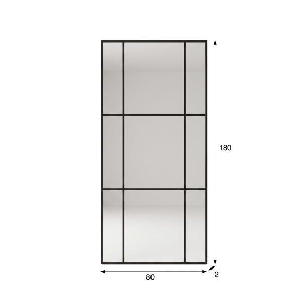 Grand miroir mural industriel style verrière avec cadre en métal noir 80 x 180 cm