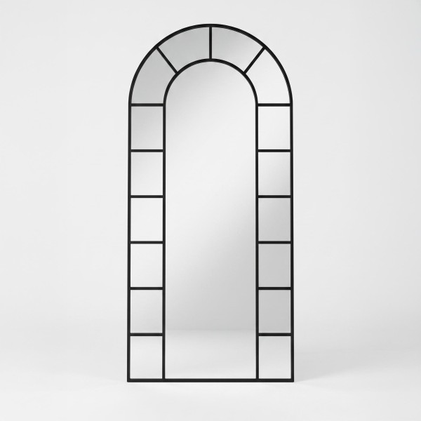 Miroir mural en arche style verrière avec cadre en métal noir 80 x 180 cm