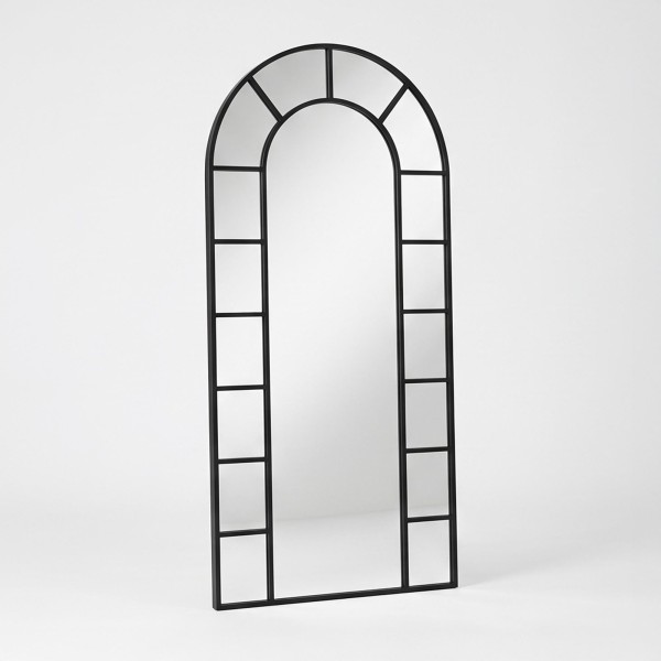 Miroir mural en arche style verrière avec cadre en métal noir 80 x 180 cm