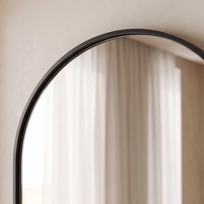 Miroir mural en arche pour salle de bain avec cadre en métal noir 120 x 75 cm