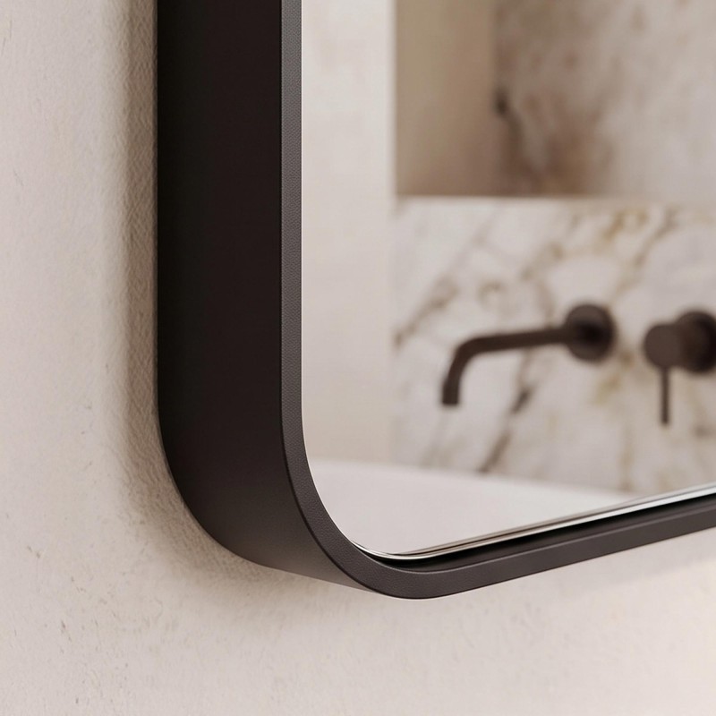 Miroir mural en arche pour salle de bain avec cadre en métal noir 120 x 75 cm
