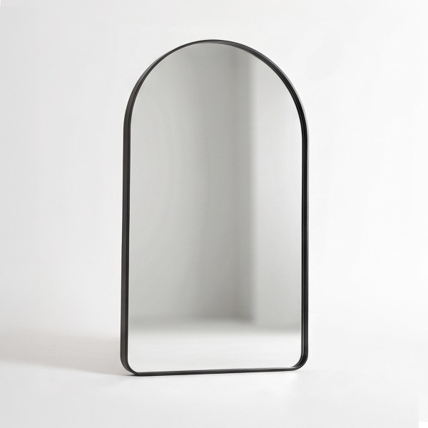 Miroir mural en arche pour salle de bain avec cadre en métal noir 120 x 75 cm
